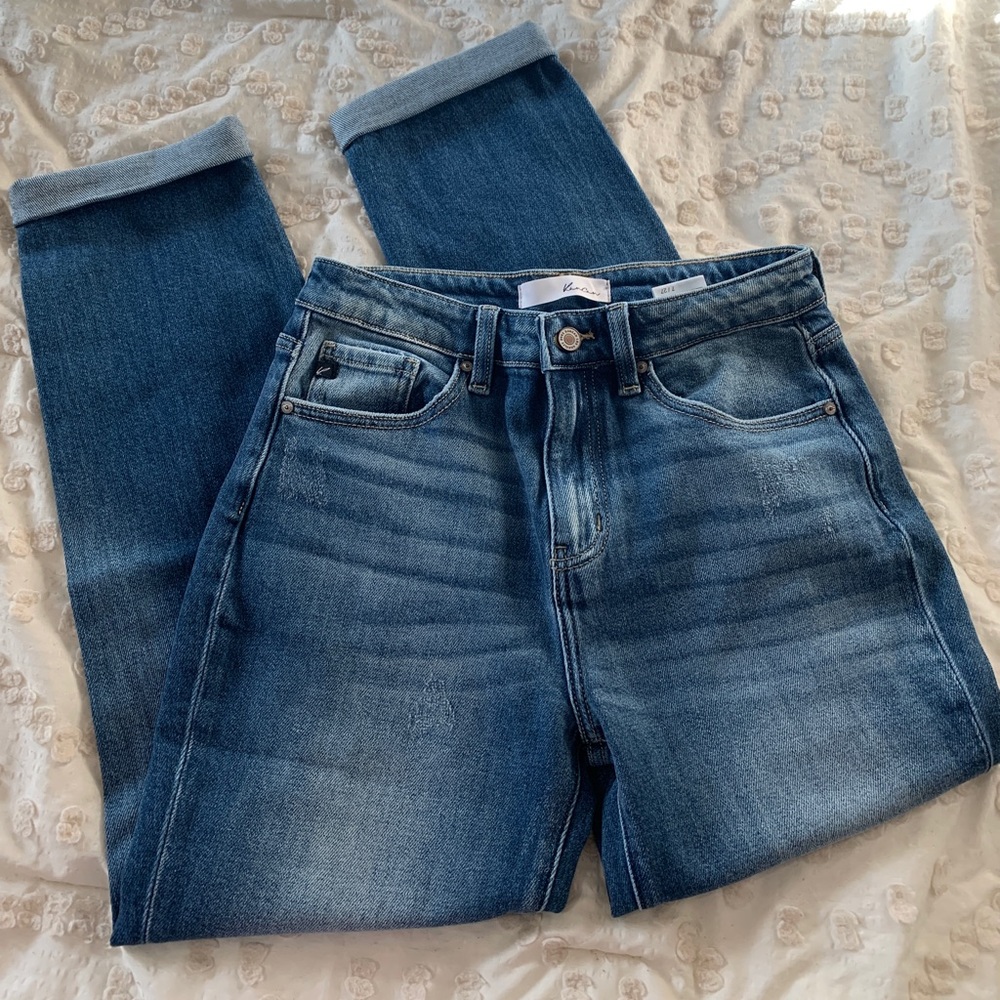 kancan darkwash jeans straight leg cut/mom jeans